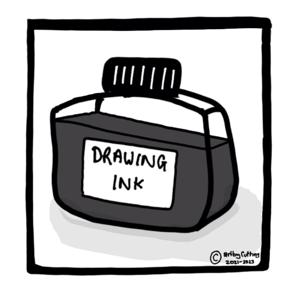 Hand drawn picture of glass jar of ink